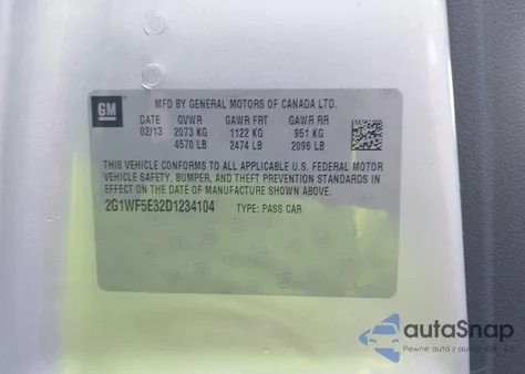 2013 Chevrolet Impala Ls из США, поврежденный, VIN 2G1WF5E32D1234104